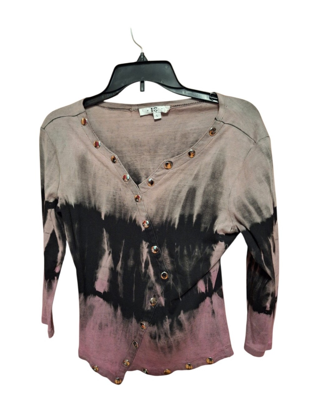 Vintage Y2K Paris IQ Tie Dyed Pullover Top Ladies Large Grommet Detail Versatile